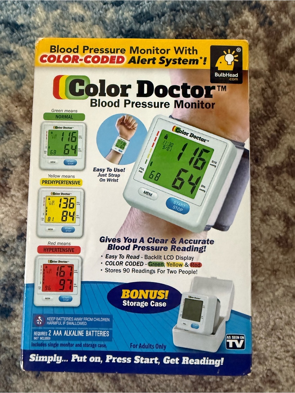 Color Doctor wrist Blood Pressure Monitor - White with Green Display. EUC